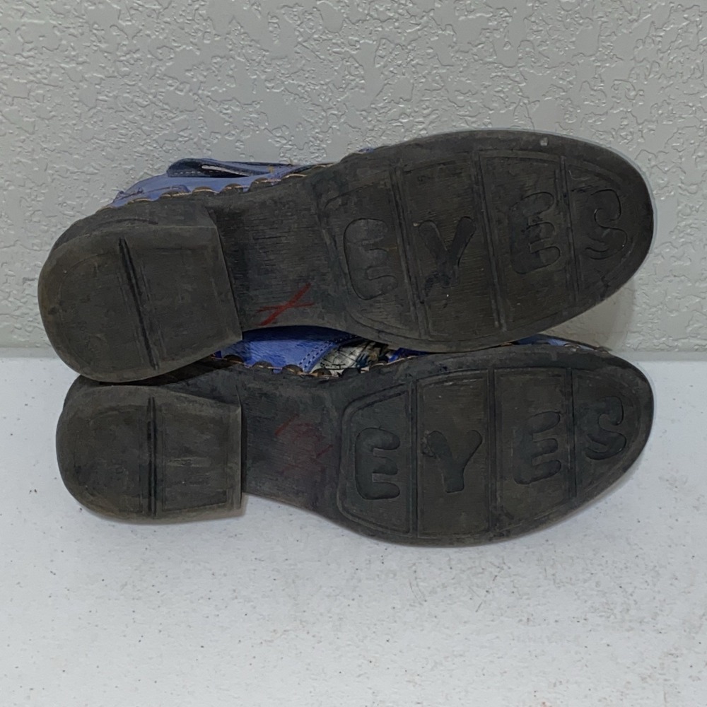 TMA EYES Distressed Blue Leather Newspaper Cutout Shoes Ankle Boots Booties 9.5 - Picture 6 of 8